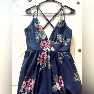 Navy floral medium dress cross back